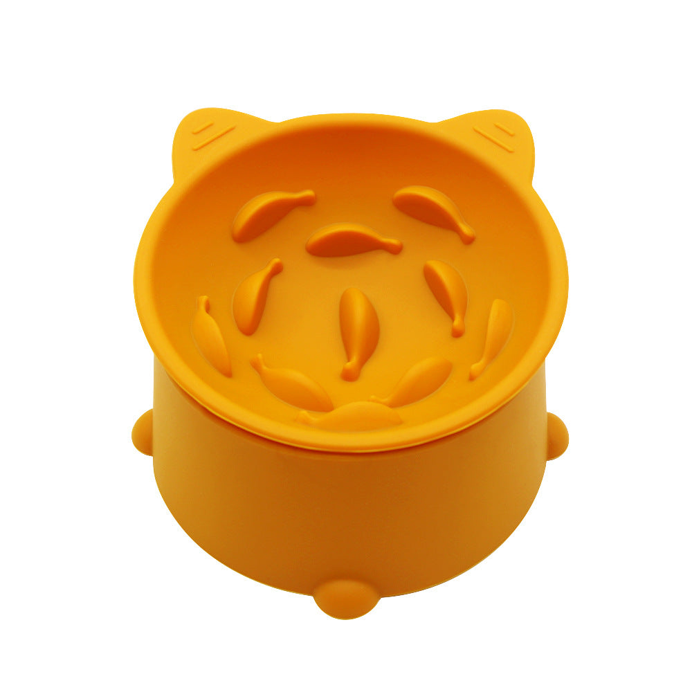 Silicone Slow Feeder Cat Bowl, Elevated Cat Slow Feeder with Suction Cups, Multi-Angle Tilt Design, No Black Chin, Suitable for Dry Wet Food
